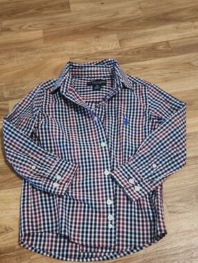 Us Polo Assn Red Navy White Gingham Button-Up Shirt